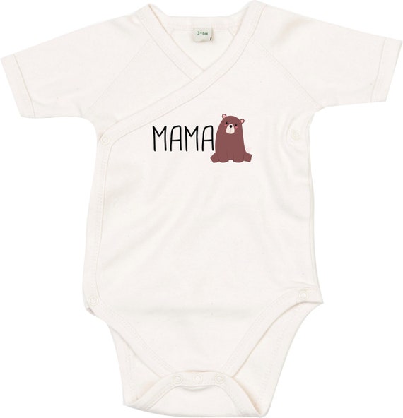 kleckerliese Wickel Baby Body "Mamabär Mama Bär" Babybody Strampler Wickelbody Organic Kimono Kurzarm