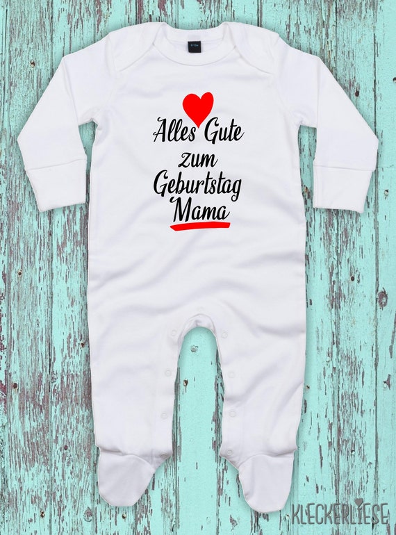 Kleckerliese Baby Schlafanzug "Alles Gute zum Geburtstag Mama" Sleepsuit Langarm Jungen Mädchen Einteiler Strampler