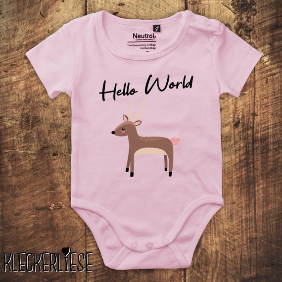 kleckerliese Babybody Body "Hello World Reh" Fair Wear, Bio, Organic Baby Jungen Mädchen