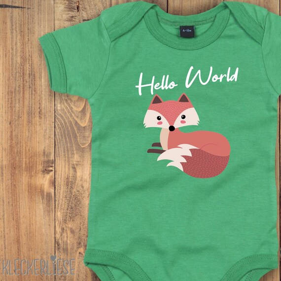 Baby Body "Hello World Fuchs" Babybody Strampler Jungen Mädchen Kurzarm