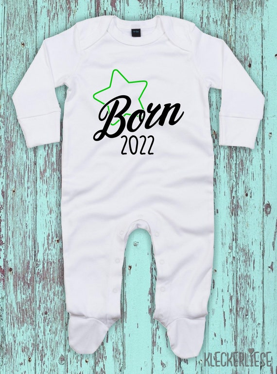 Baby Schlafanzug mit Wunschtext "Born Wunschzahl Wunsch Datum" Sleepsuit Langarm Jungen Mädchen Einteiler Strampler