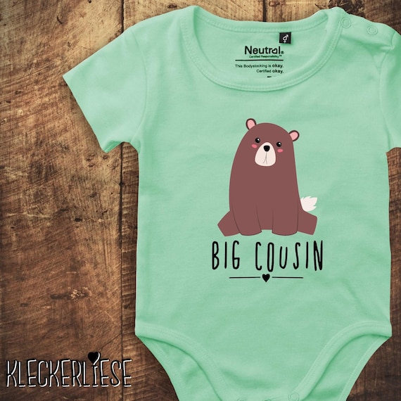 kleckerliese Baby Bodysuit "Big Cousin Animal Motif Bear" Fair Wear Romper Baby Boy Girl
