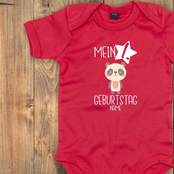 Baby Body mit Wunschtext "Mein 1. Geburtstag Pandabär mit Wunschname" Babybody Strampler Jungen Mädchen Kurzarm