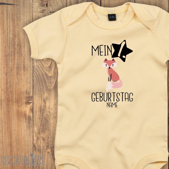 Baby Body mit Wunschtext "Mein 1. Geburtstag Fuchs mit Wunschname" Babybody Strampler Jungen Mädchen Kurzarm