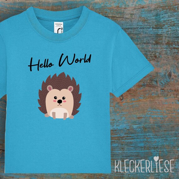 Kinder Baby Shirt Kleinkind "Hello World Igel" T-Shirt Jungen Mädchen