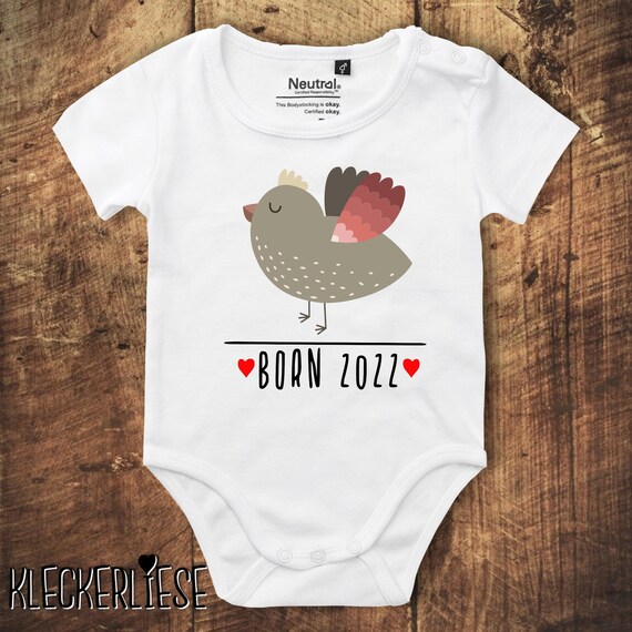 kleckerliese Babybody Body "Born 2022 Tiermotiv Vogel" Fair Wear, Bio, Organic Baby Jungen Mädchen