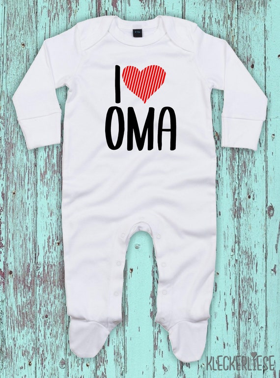 Kleckerliese Baby Schlafanzug "I Love Oma" Sleepsuit Langarm Jungen Mädchen Einteiler Strampler