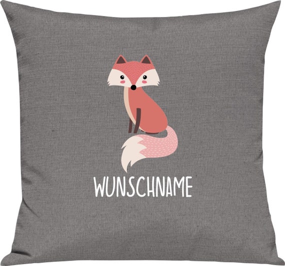 kleckerliese Kissen "Fuchs" mit Wunschnamen individuell Tiere Natur Wald Wiese Kissenhülle Deko Sofa mit Kissenfüllung