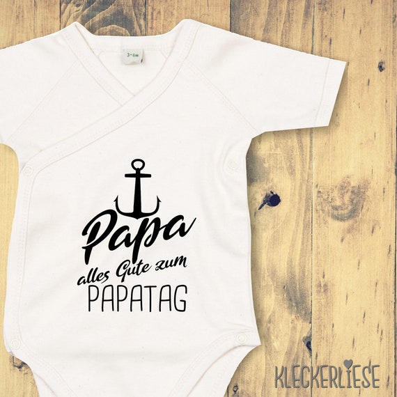 kleckerliese Wickel Baby Body "Papa Alles Gute zum Papatag Anker" Babybody Strampler Wickelbody Organic Kimono Kurzarm Vatertag