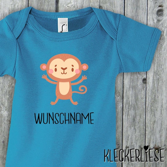 Baby Body mit Wunschname "Tiermotiv mit Wunschnamen Affe" Babybody Strampler Jungen Mädchen
