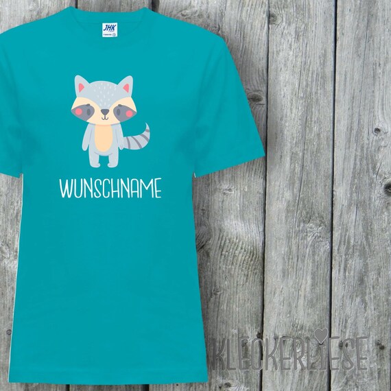 Kleckerliese Baby Kinder T-Shirt "Tiermotiv mit Wunschnamen Waschbär" mit Wunschtext Kurzarm Sprüche Shirt Nicki mit Aufdruck Motiv