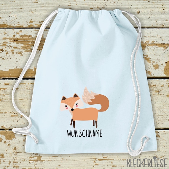 Kleckerliese Gymsack "Fuchs mit Wunschnamen" Rucksack Bag Stoffbeutel Turnbeutel Tragebag Kita Schule Einschulung Wechselsachen