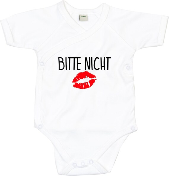 kleckerliese Wickel Baby Body "Bitte nicht Küssen" Babybody Strampler Wickelbody Organic Kimono Kurzarm