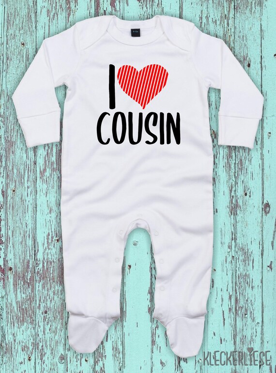 Kleckerliese Baby Schlafanzug "I Love Cousin" Sleepsuit Langarm Jungen Mädchen Einteiler Strampler