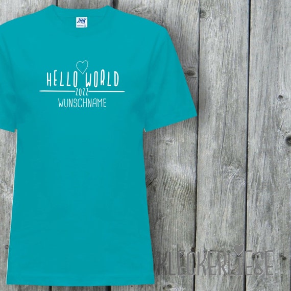 Kinder T-Shirt mit Wunschname "Hello World 2022 Wunschname" Shirt Jungen Mädchen Baby Kind