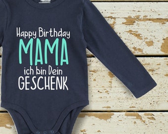 kleckerliese Long Sleeve Baby Bodysuit "Happy Birthday MAMA I am your gift" Baby Bodysuit Boys Girls Long Sleeve Fair Wear