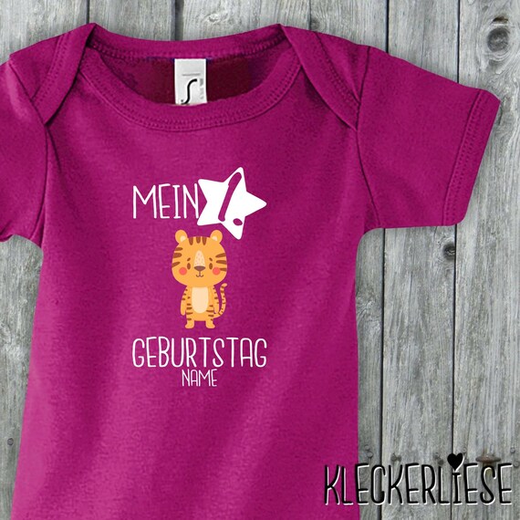 Baby Body mit Wunschname "Mein 1. Geburtstag Tiger mit Wunschname" Babybody Strampler Jungen Mädchen