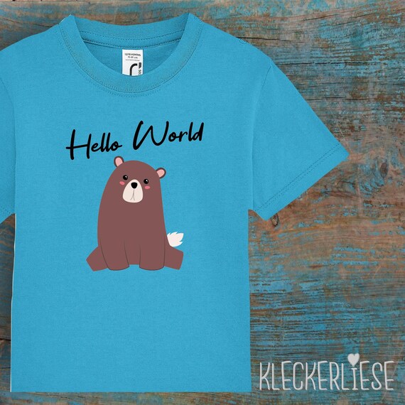 Kinder Baby Shirt Kleinkind "Hello World Bär" T-Shirt Jungen Mädchen