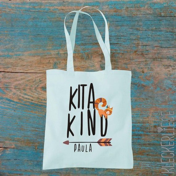 Stoffbeutel "Kitakind" mit Wunschname Jute Bag Beutel Tasche Kita Schule  Wechsel Sachen Kleidung Kleckerliese