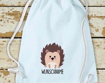 Kleckerliese gym bag "Hedgehog with desired name" backpack bag, fabric bag, gym bag, carry bag, daycare school, change of clothes