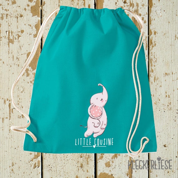 Kleckerliese Turnbeutel "Little Cousine Elefant" Rucksack Bag Stoffbeutel Gymsack Kita Schule  Einschulung Wechselsachen 27 Farben