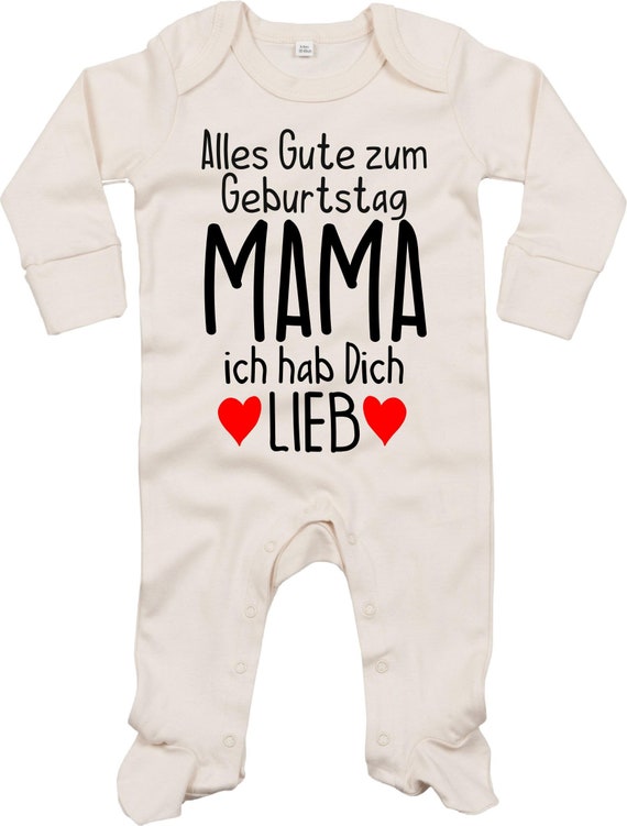 Kleckerliese Baby Schlafanzug "Alles Gute MAMA ich hab Dich Lieb" Sleepsuit Langarm Jungen Mädchen Einteiler Strampler