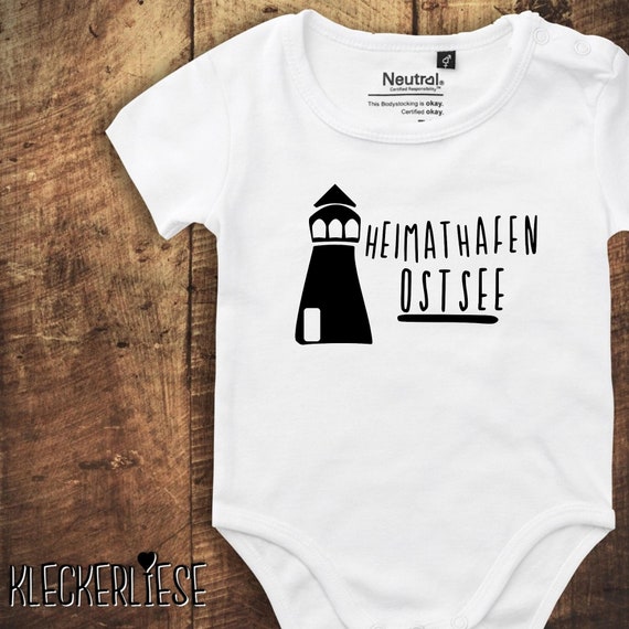 Kleckerliese Babybody Body "Heimathafen Ostsee Leuchtturm" Fair Wear, Bio, Organic Baby Boys Girls