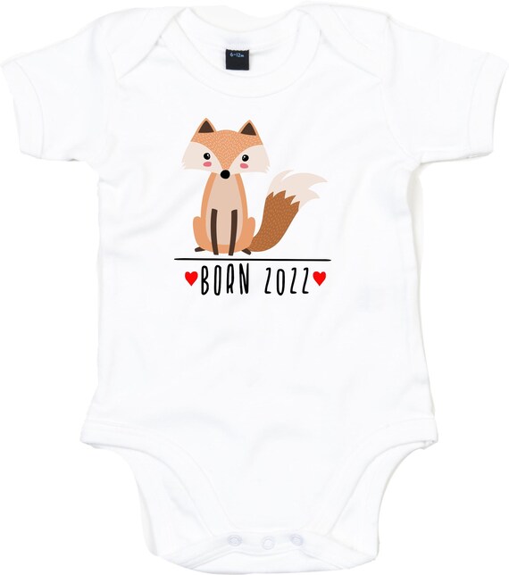 kleckerliese Baby Body "Born 2022 Tiermotiv Fuchs" Babybody Strampler Jungen Mädchen Kurzarm