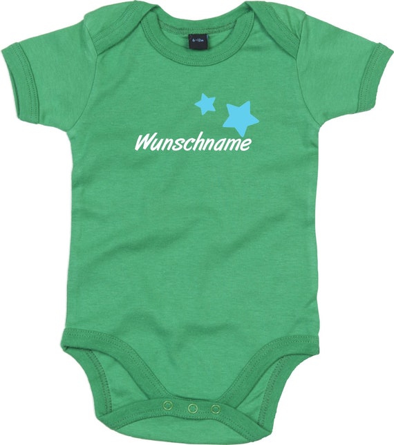 kleckerliese Baby Body "Name Wunschname Sterne" Babybody Strampler Jungen Mädchen Kurzarm