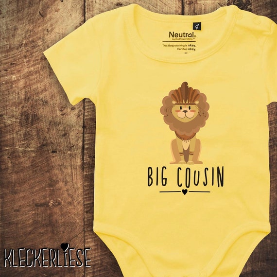 kleckerliese Baby Bodysuit "Big Cousin Animal Motif Lion" Fair Wear Romper Baby Boy Girl