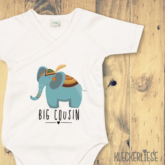 kleckerliese Wickel Baby Body "Big Cousin" Tiermotive Elefant Babybody Strampler Wickelbody Organic Kimono Kurzarm