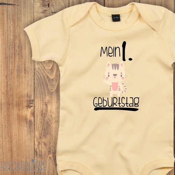 Baby Body "Mein 1. Geburtstag Katze" Babybody Strampler Jungen Mädchen Kurzarm