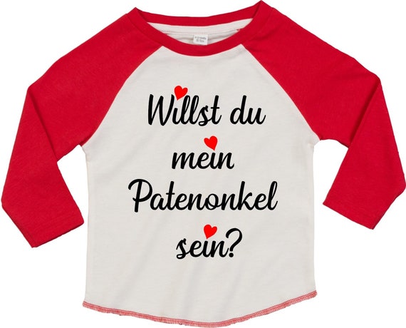 Kleckerliese Baby Kinder T-Shirt Langarmshirt  "Willst Du Mein Patentonkel Sein?" Raglan-Ärmel Jungen Mädchen