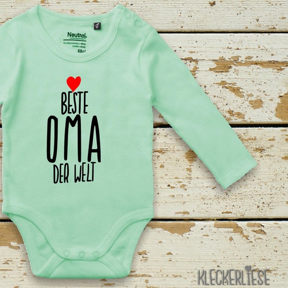 kleckerliese Long Sleeve Baby Bodysuit "Best Grandma in the World" Baby Bodysuit Boys Girls Long Sleeve Fair Wear