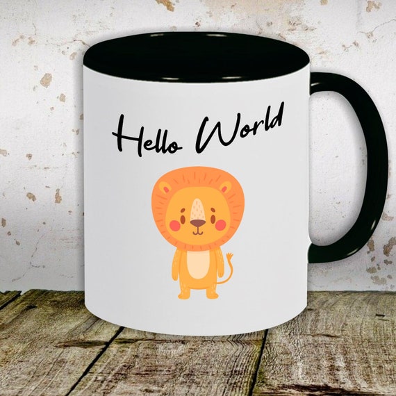 Kaffeetasse Tasse Motiv "Hello World Löwe" Tasse Teetasse Milch Kakao