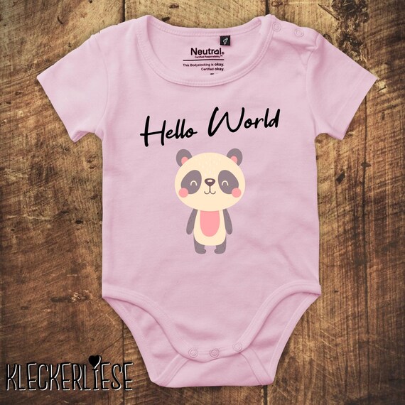 kleckerliese Babybody Body "Hello World Pandabär" Fair Wear, Bio, Organic Baby Jungen Mädchen