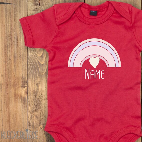 Baby Body mit Wunschtext "Regenbogen mit Wunschname" Babybody Strampler Jungen Mädchen Kurzarm