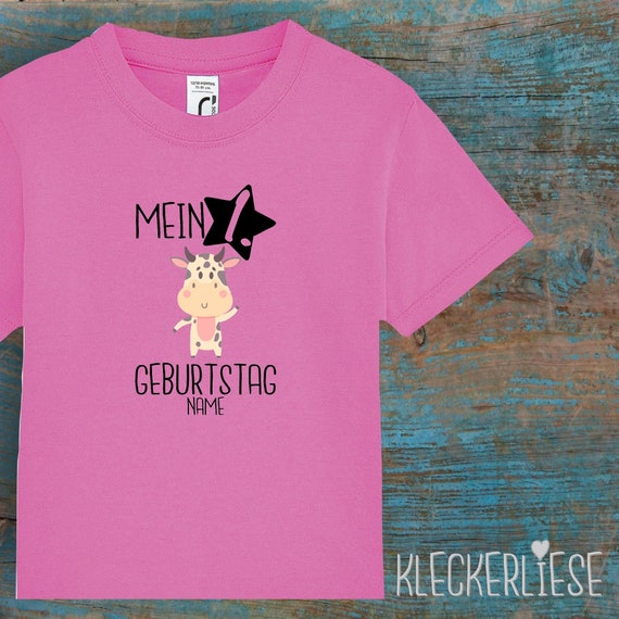 Kinder Baby Shirt mit Wunschname Kleinkind "Mein 1. Geburtstag Kuh mit Wunschname" T-Shirt Jungen Mädchen
