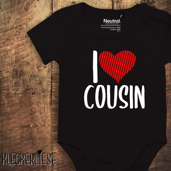 kleckerliese baby bodysuit "I Love Cousin" Fair Wear