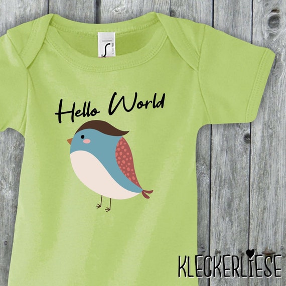 Baby Body "Hello World Vogel" Babybody Strampler Jungen Mädchen