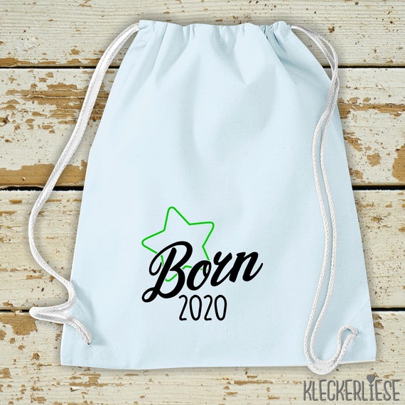 Kleckerliese Gymsack "Born 2020" Rucksack Bag Stoffbeutel Turnbeutel Tragetasche