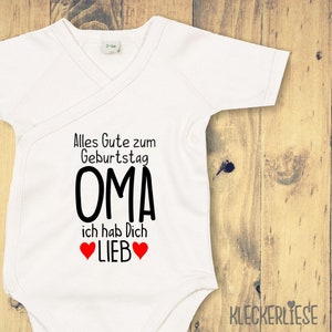 kleckerliese wikkel baby bodysuit &quot;Happy Birthday oma, ik hou van je&quot; baby bodysuit romper wikkel bodysuit biologische kimono korte mouw