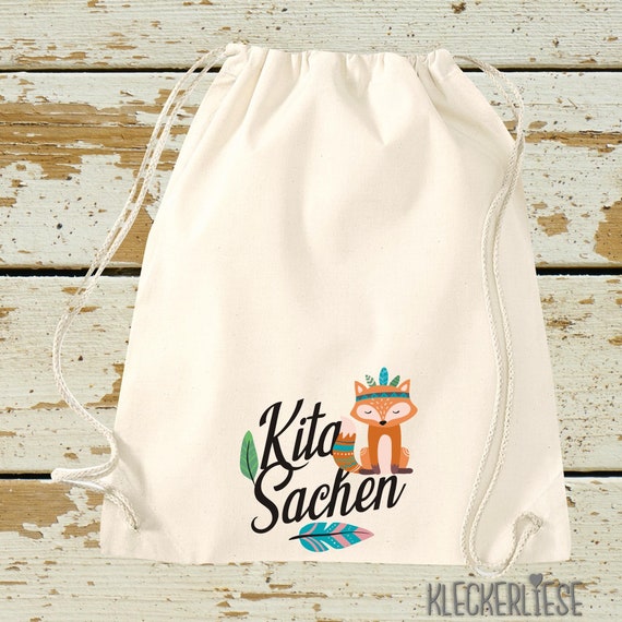 Kleckerliese Turnbeutel "Kita Sachen" Rucksack Bag Stoffbeutel Gymsack Kita Schule  Einschulung Wechselsachen