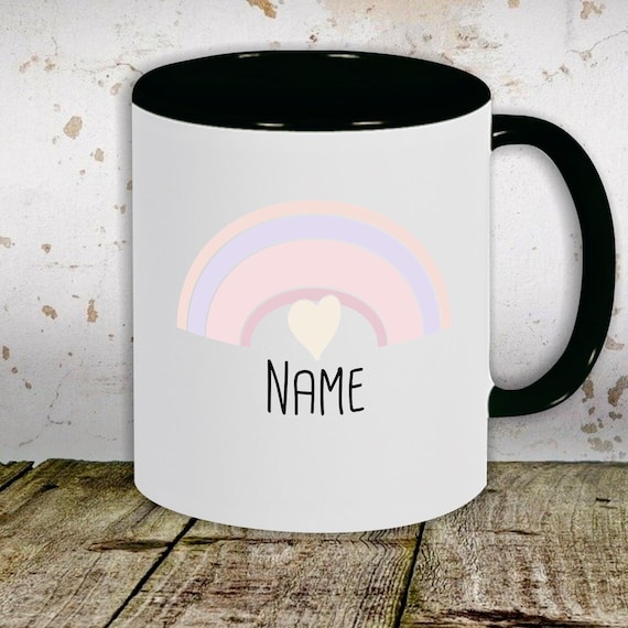 Kaffeetasse mit Wunschnamen Tasse Motiv "Regenbogen mit Wunschname" Tasse Teetasse Milch Kakao