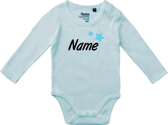 kleckerliese Langarm Babybody "Name Wunschname Sterne" Baby Body Jungen Mädchen Longsleeve Fair Wear