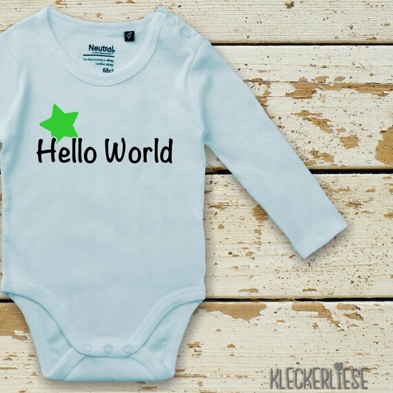 Langarm Body Babybody "Hello World Stern" Fair Wear Bio Organic