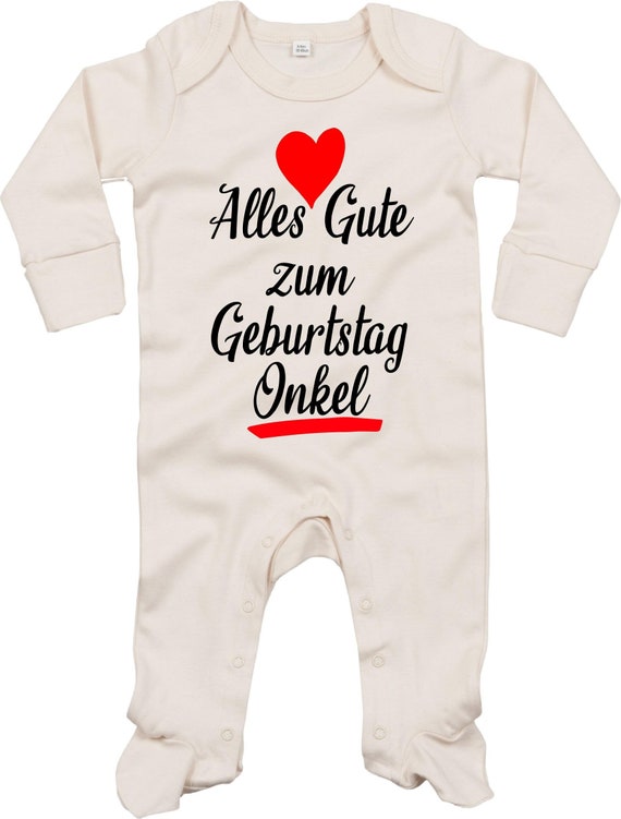 Kleckerliese Baby Schlafanzug "Alles Gute zum Geburtstag Onkel" Sleepsuit Langarm Jungen Mädchen Einteiler Strampler