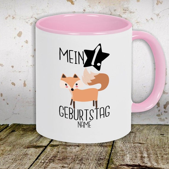 Kaffeetasse mit Wunschnamen Tasse Motiv "Mein 1. Geburtstag Fuchs mit Wunschname" Tasse Teetasse Milch Kakao