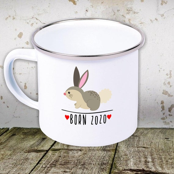 kleckerliese Emaille Kindertasse mit Wunschnamen Teetasse Tasse Motiv Tiermotive Tiere mit Camping Zelten Retro Becher