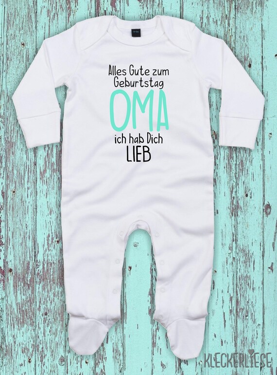 Kleckerliese Baby Schlafanzug "Alles Gute zum Geburtstag OMA ich hab Dich Lieb" Sleepsuit Langarm Jungen Mädchen Einteiler Strampler